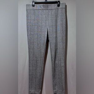 Ann Taylor LOFT Black White Gold Plaid Flat Front Fitted Bottom Pants Sze Medium